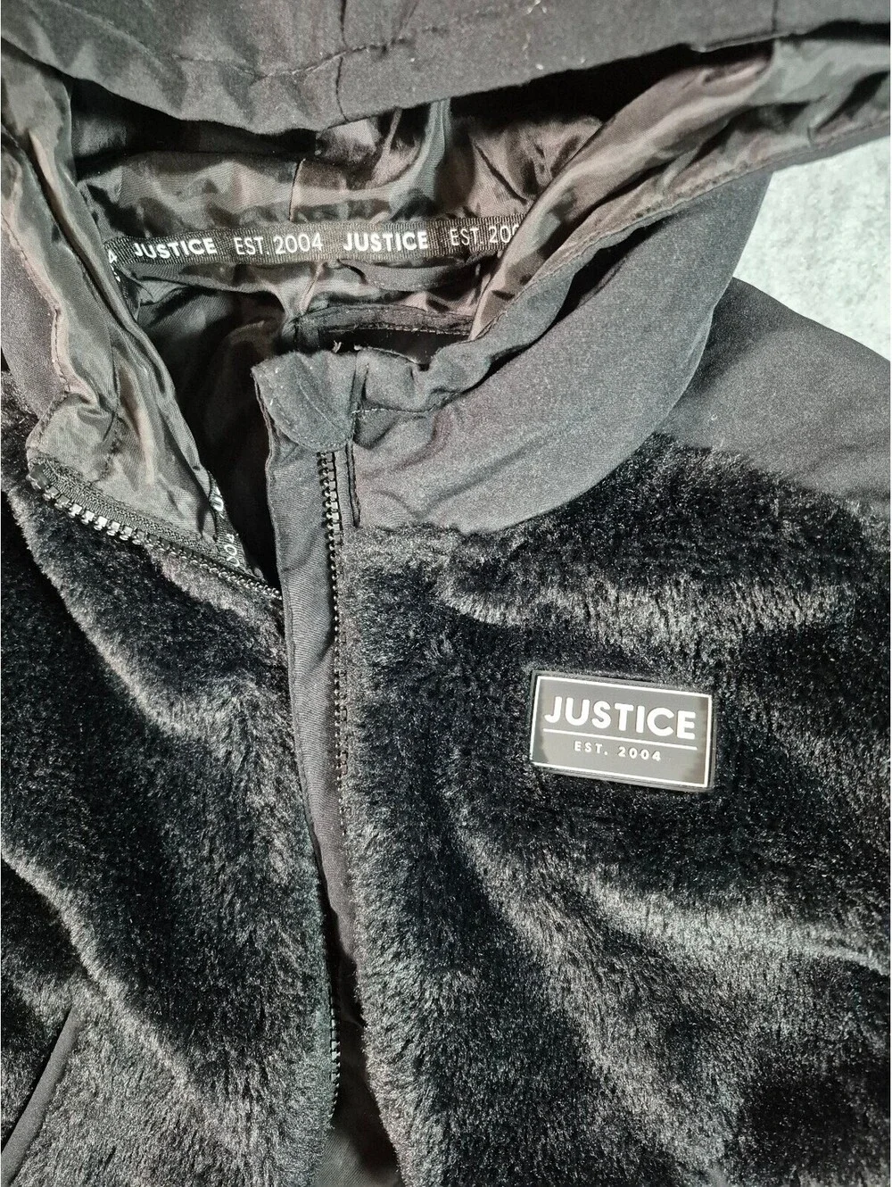 Justice Girls Size 7/8 Black Faux Fur Hooded Winter Jacket